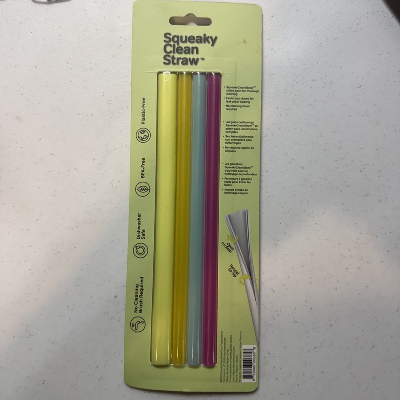 New SQUEAKY CLEAN STRAW 4 Pack Reusable BPA-Free Silicone Straw Easy Clean gallery