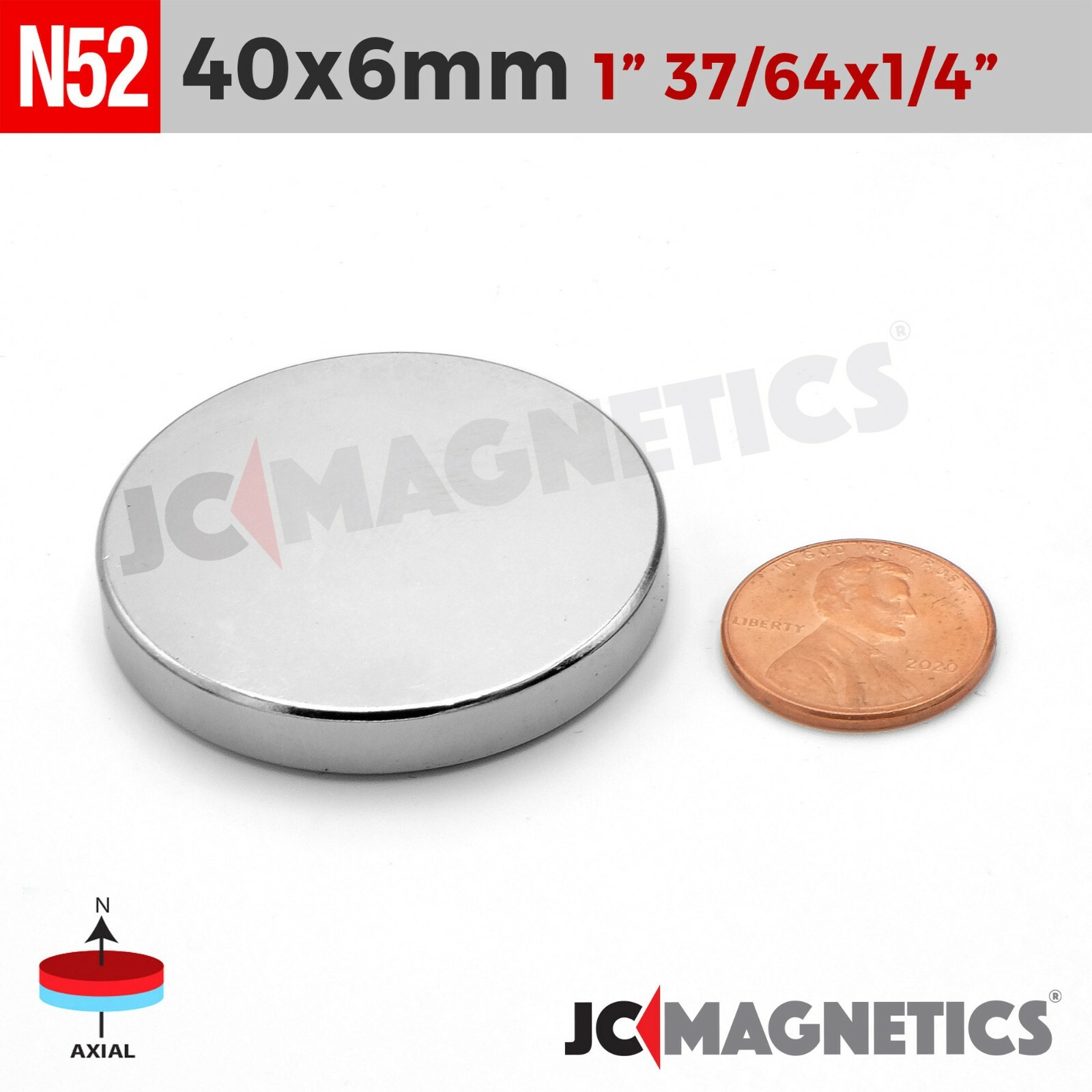 40mm x 6mm N52 Super Strong Round Large Disc Rare Earth Neodymium Magnet 40x6mm gallery