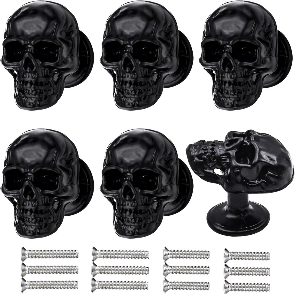 6 Pack Skull Skeleton Drawer Knobs Vintage Single Hole Cabinets Pulls for