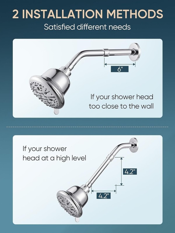 Adjustable Shower Head Extension Arm 6 Inch Stainless Steel Wall Pipe Chrome gallery