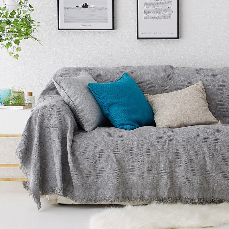 Plain Weave Fringed Blanket Cotton Throws Sofa Settee Bed Dust Cover Home Decor gallery