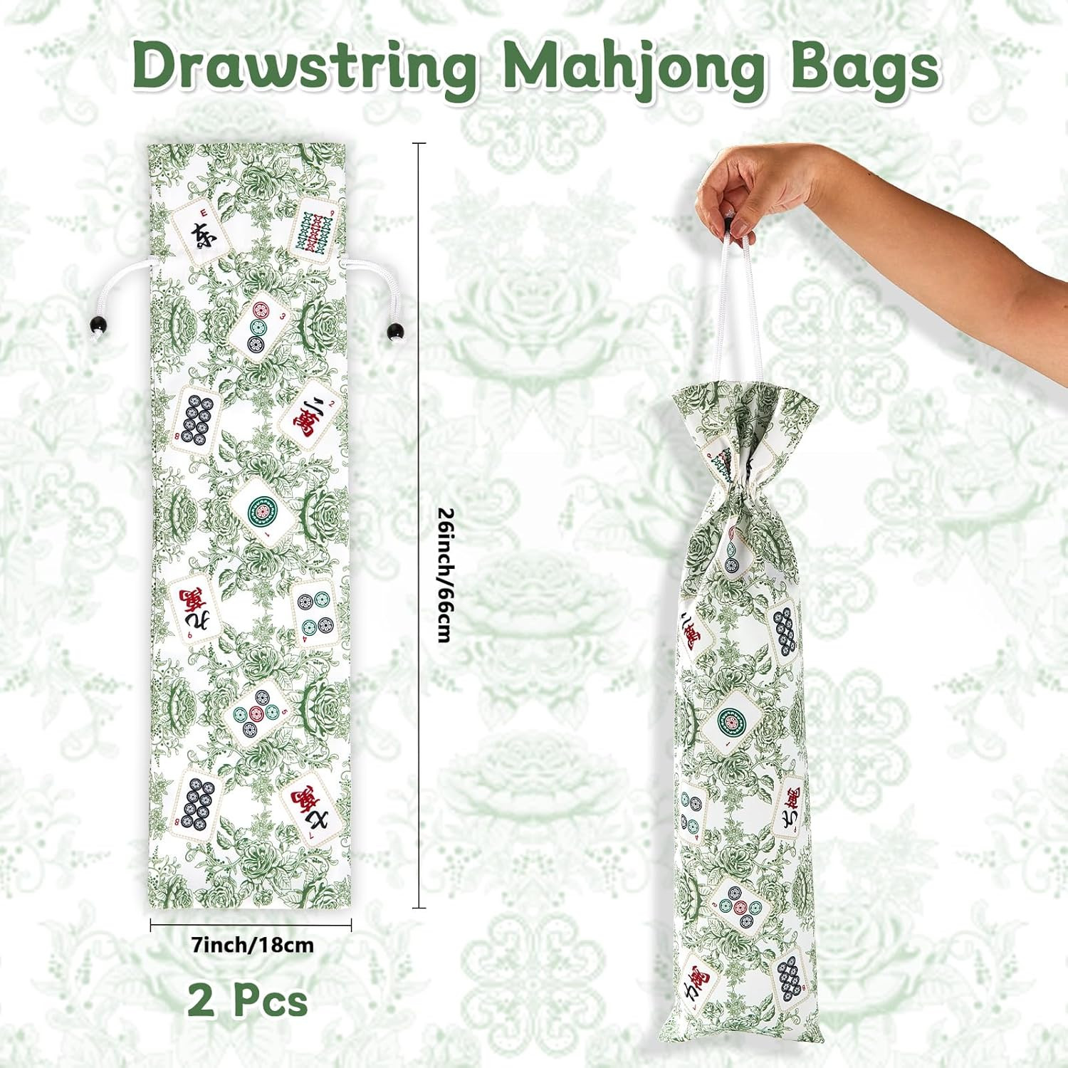 2 Pcs Drawstring Mahjong Bags Protective Sleeve Printed Tile Bag 26 Inches Ma... gallery