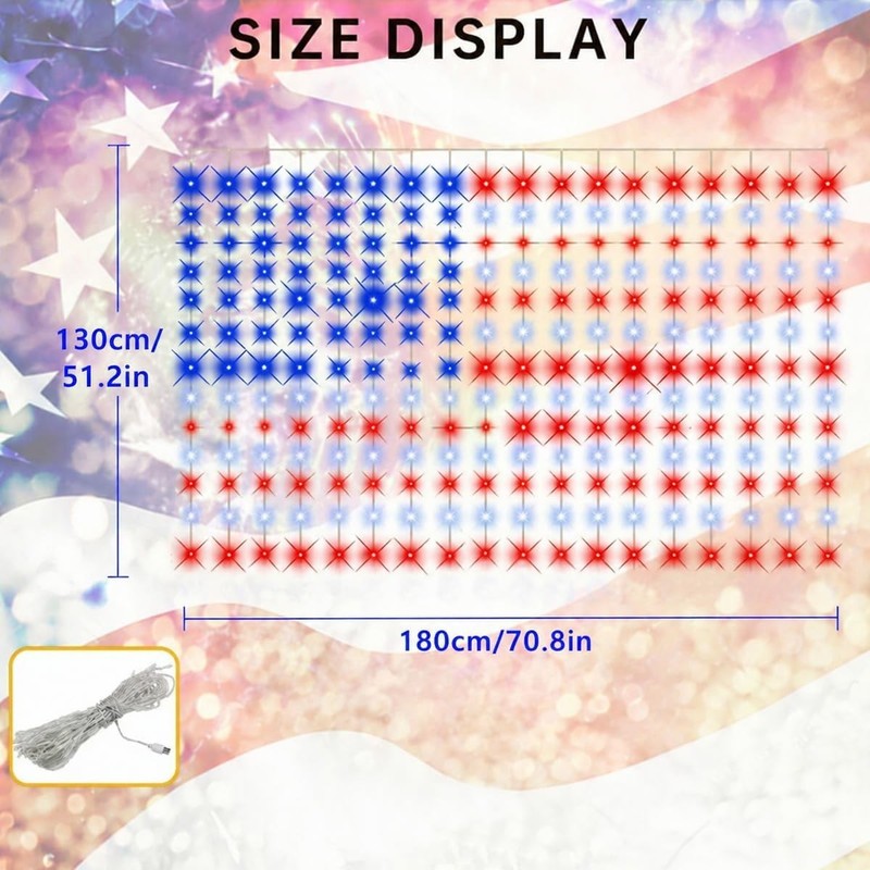 American Flag String Lights, Waterproof Led Flag Net Light, with 420 Super Brigh gallery