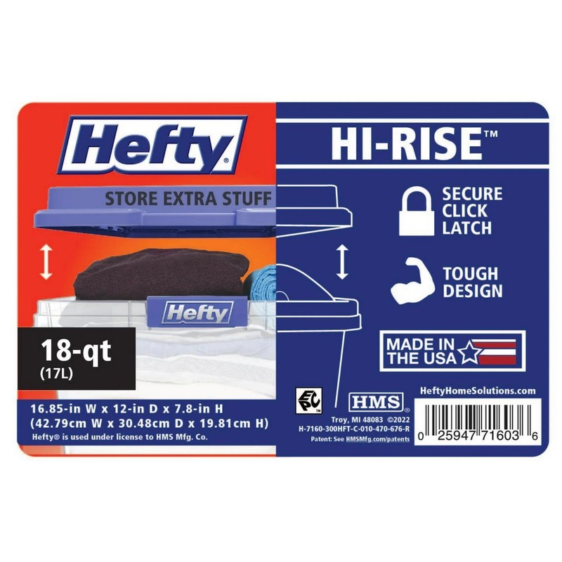 2pk Hefty 18 Quart Clear Plastic Latched Storage Bin with Blue HI-RISE Lid,Adult gallery