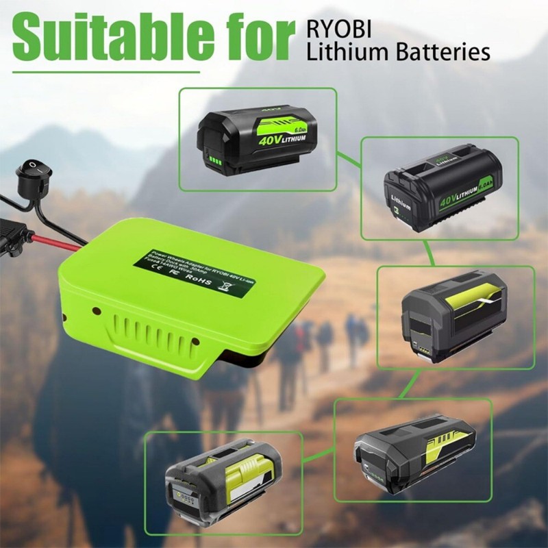Converter Power Wheel Adapter For Ryobi 40V Li-ion Battery with Fuse & Switch gallery