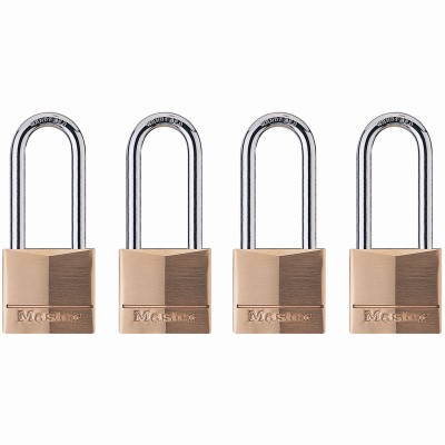 Solid-Brass Keyed-Alike Padlocks, Long Shackle, 4-Pack, 1-9/16 In. - 140QLH
