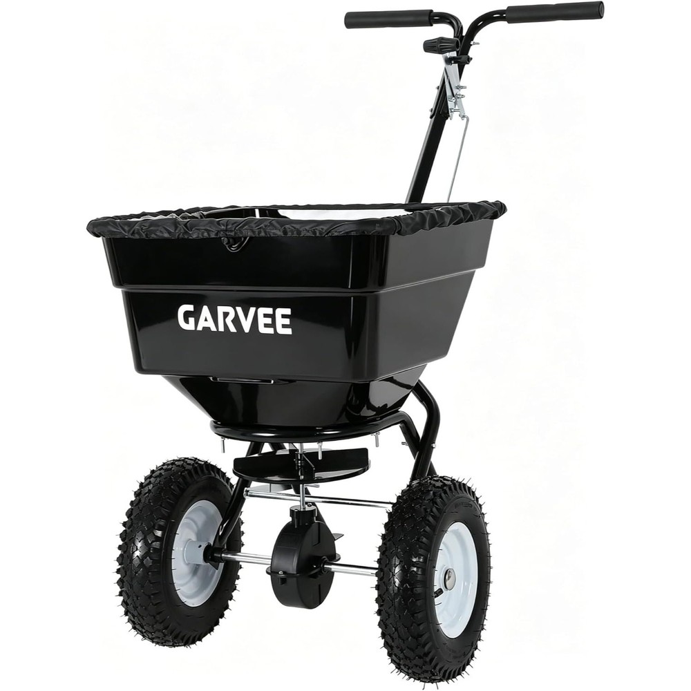 80 LBS Push Broadcast Spreader, 12FT Width 13in Wheels Adjustable Flow for Lawn