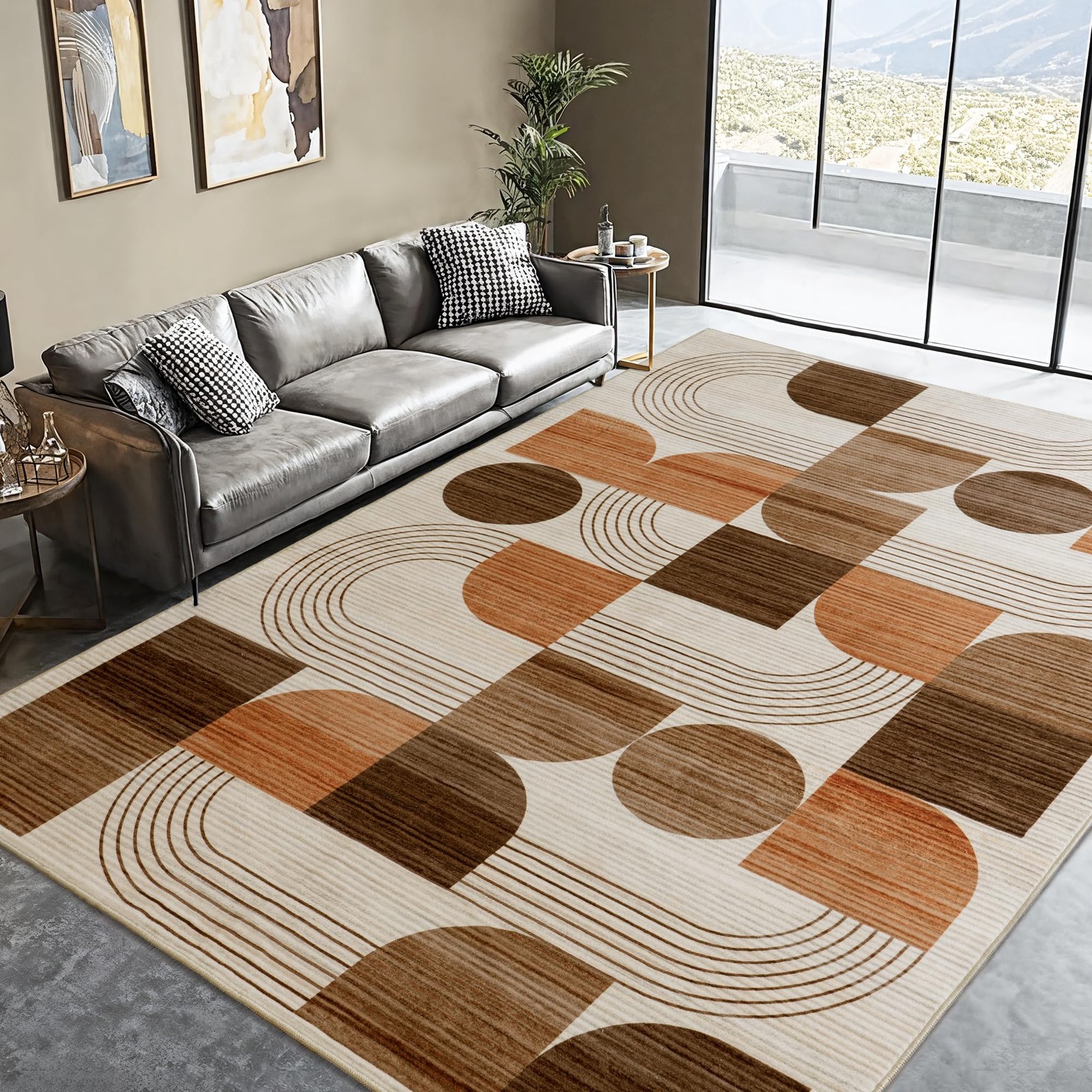 QDUIDU Large Machine Washable 5x7 Area Rug, Soft Modern Geometric Abstract Or... gallery