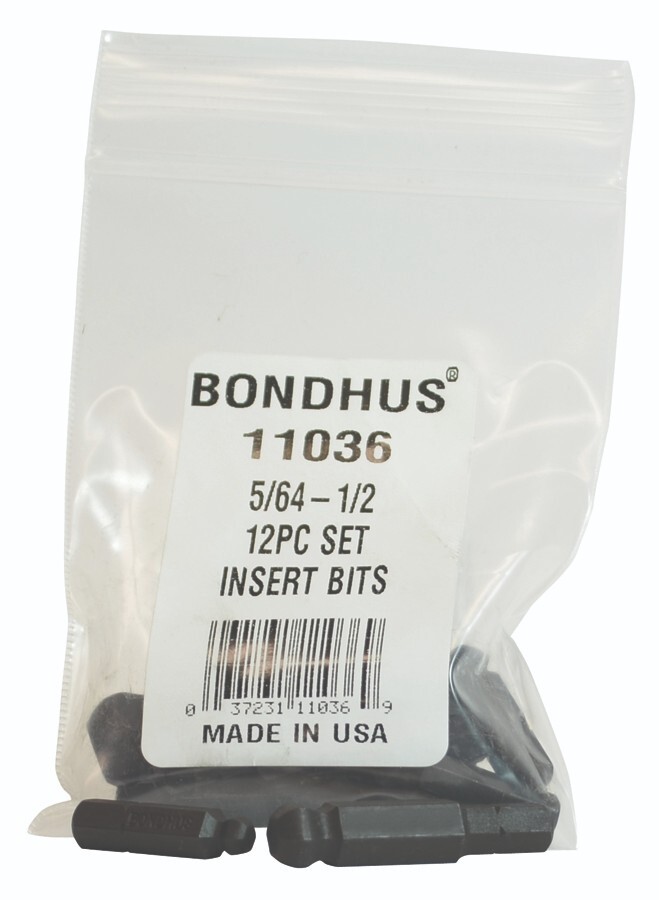 Bondhus 12pc 1/4in Shank Hex Insert Bit Set Ball End SAE Standard 5/64-1/2 USA gallery