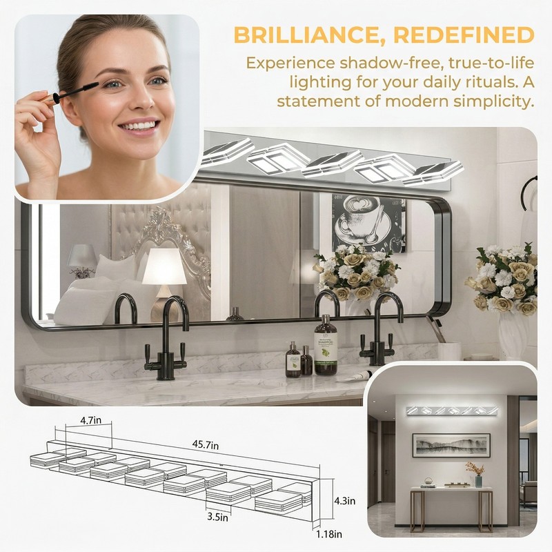 Chrome Dimmable LED Vanity Light 46 inch 7-Lights Wall Fixture Bathroom Mirror gallery