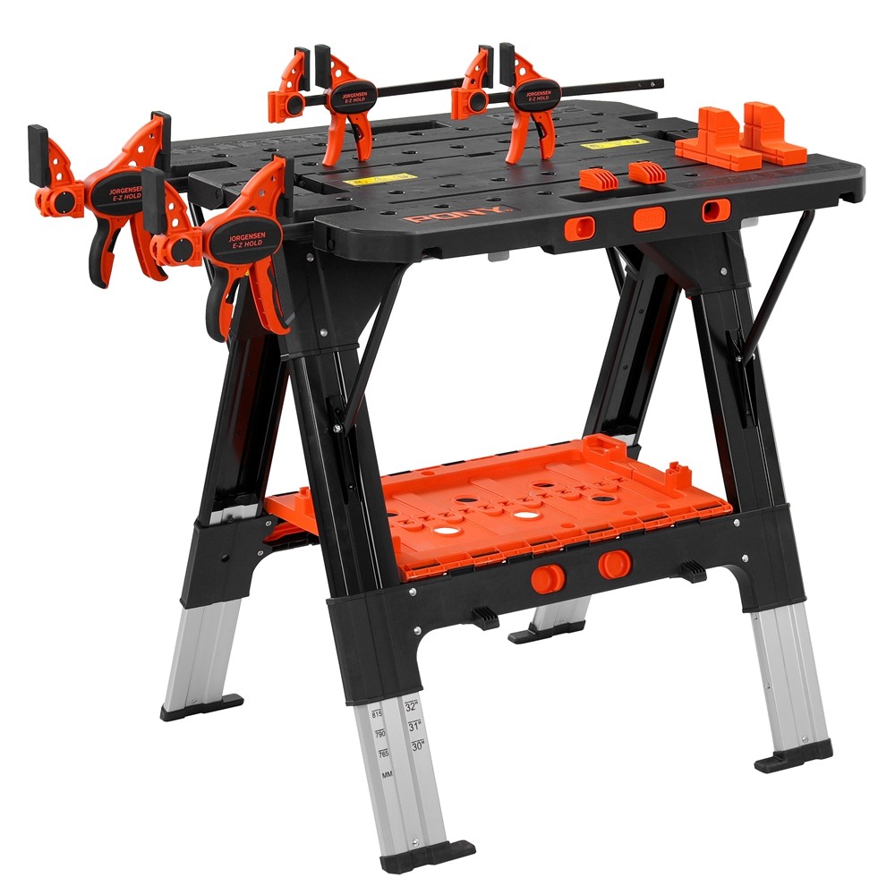 Pony 2-in-1 Work Bench Portable with 4pc Clamp 4pc Bench Dog, 2pc Safety Strap gallery