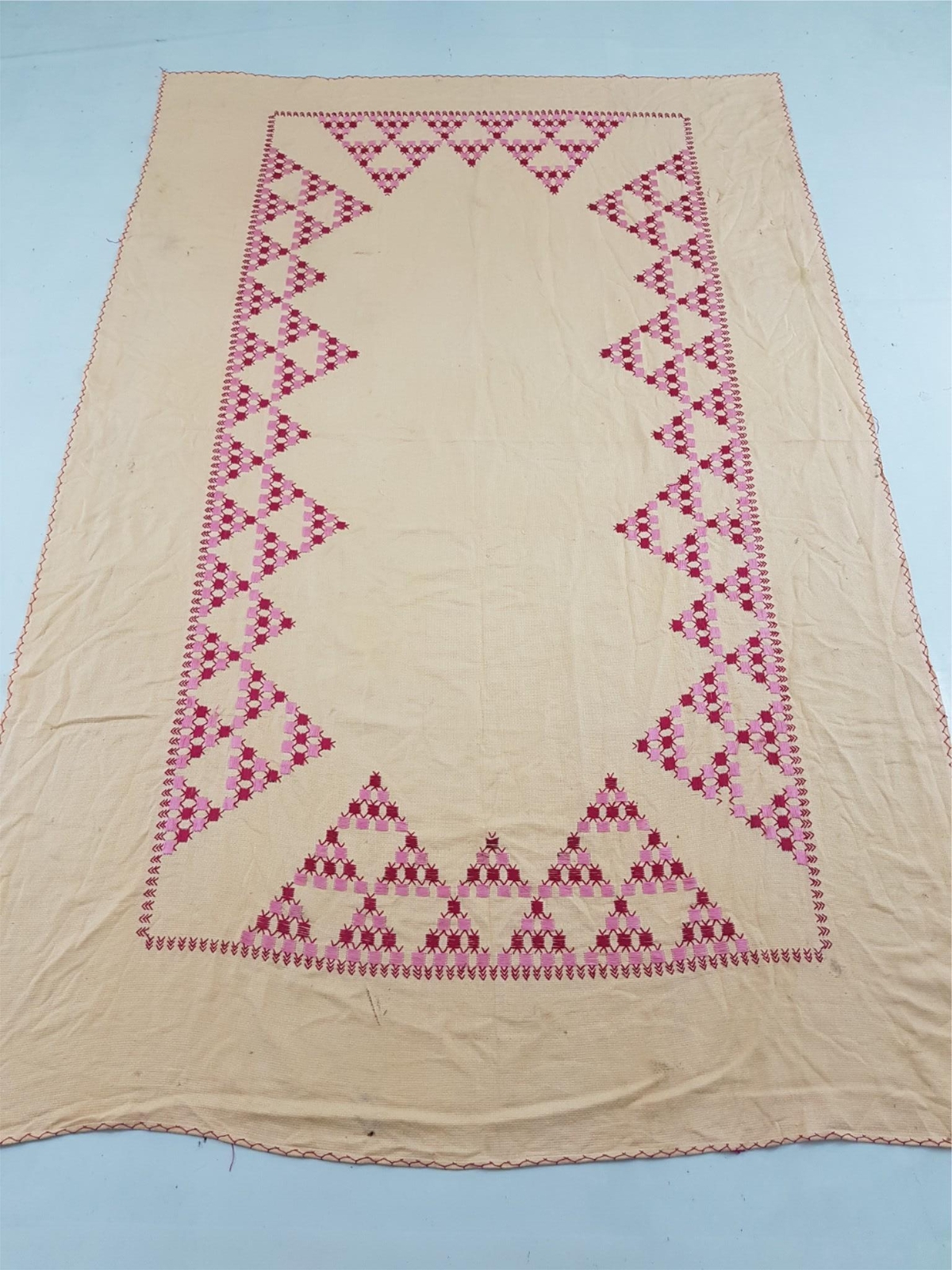 Vintage Handwoven Embroidered Tablecloth 83x53 inches gallery