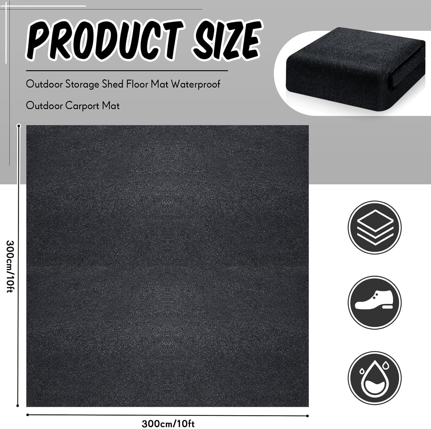 10x10 ft Outdoor Storage Shed Floor Mat Waterproof, Non Slip 10 x10 ft, Black gallery