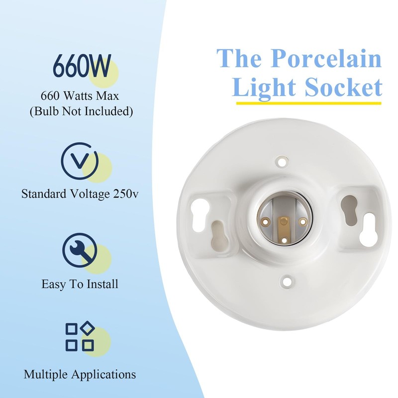 1 Pcs E26 Medium Base Ceiling Lamp Holder Keyless Light Sockets White Bulb So... gallery