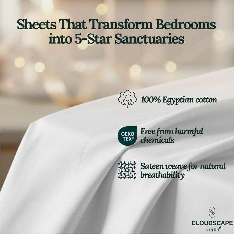 CLOUDSCAPE 100% Egyptian Cotton Sheets Queen Size, 4 Piece Queen Sheet Set De... gallery