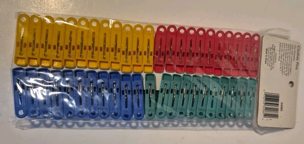Vintage Plastic Colorful Clothespins Set of 47 Blue Green Red Yellow Nos gallery