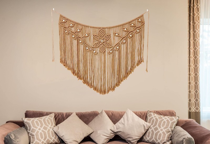 Home Decor Leaf Shape Macrame Wall Hanging Woven Tapestry Bedroom Curtain Fri... gallery