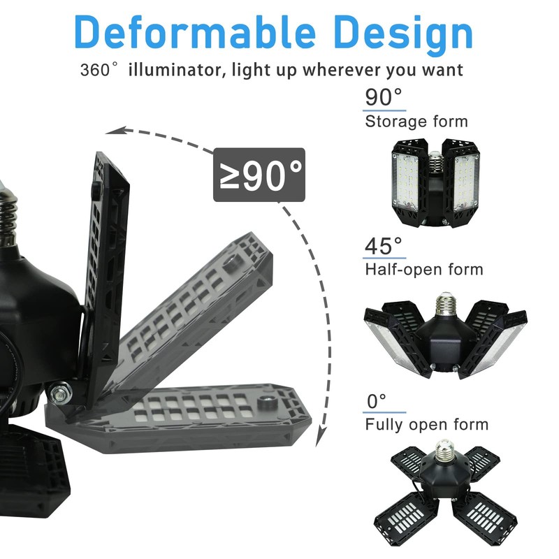 150W LED Garage Light Deformable Ceiling Lamp 15000LM with 4 Adjustable Panels gallery