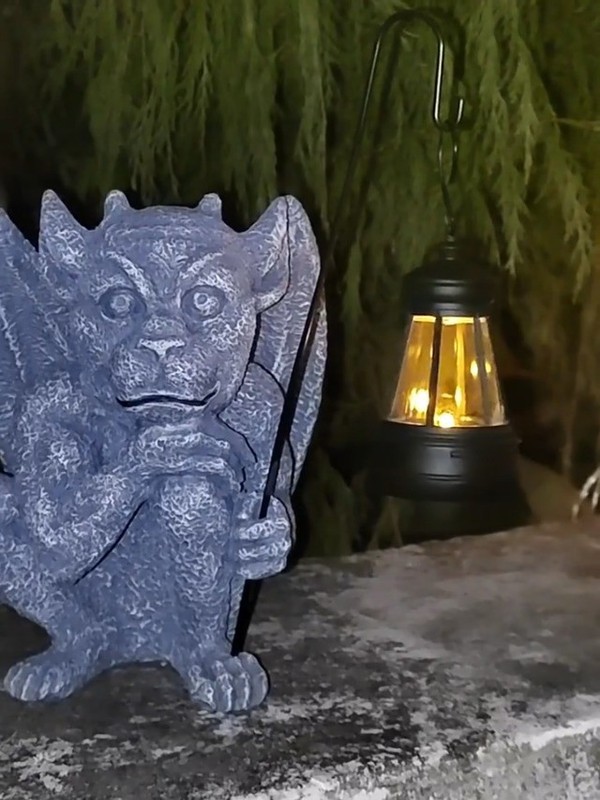 "Funny Gothic Gargoyle Statue with Light - 8.26" Winged Garden Decor for Yard & gallery