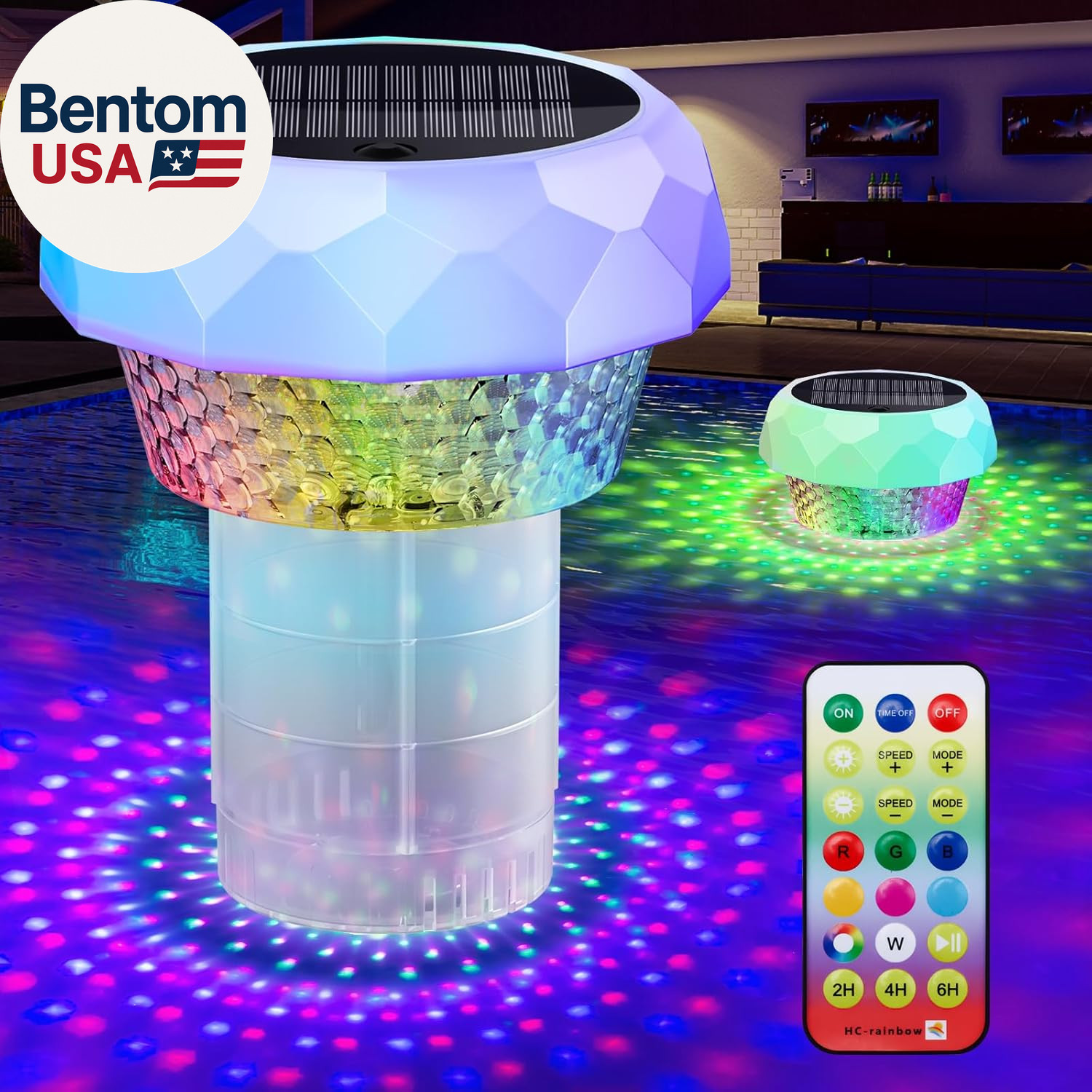 Solar Pool Chlorine Floater with Colorful Lights, Remote-Controlled Lights Adjus gallery