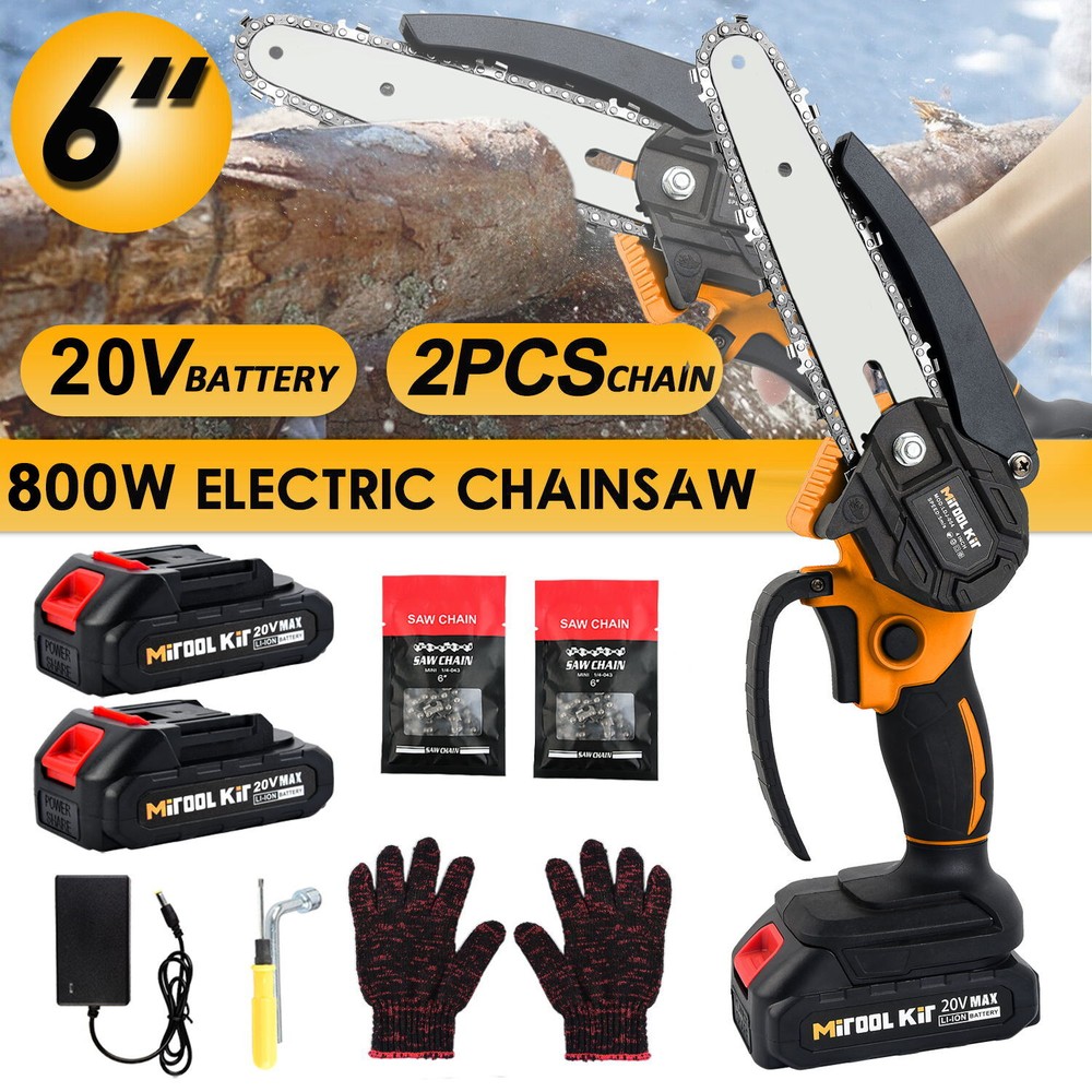 6" Mini Chainsaw Cordless Handheld Electric Chain saw Brushless Motor w/2 Chains