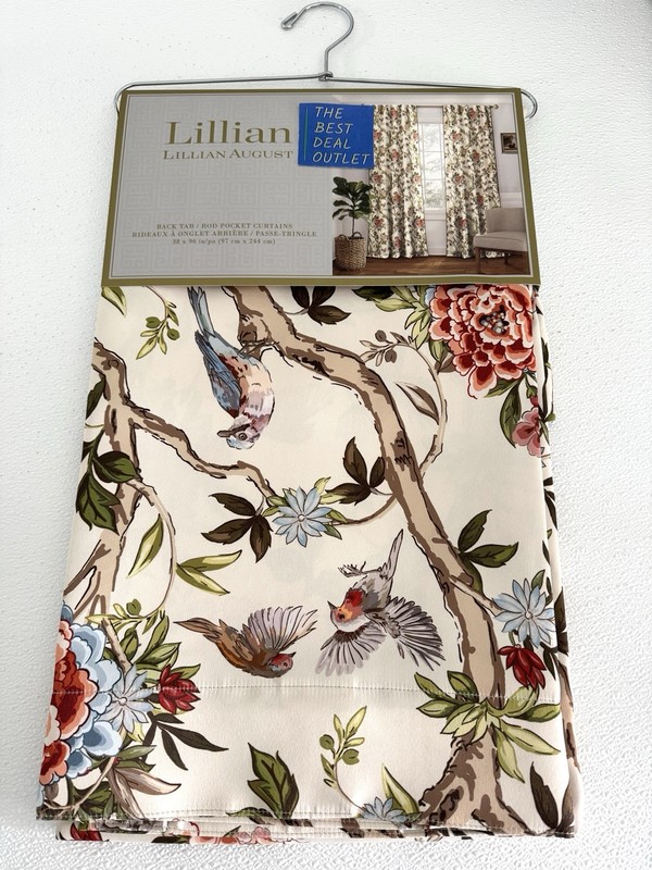 Lillian August Window Curtains 2 Panels 38 x 96" Cream Birds Drapers Back Tab gallery