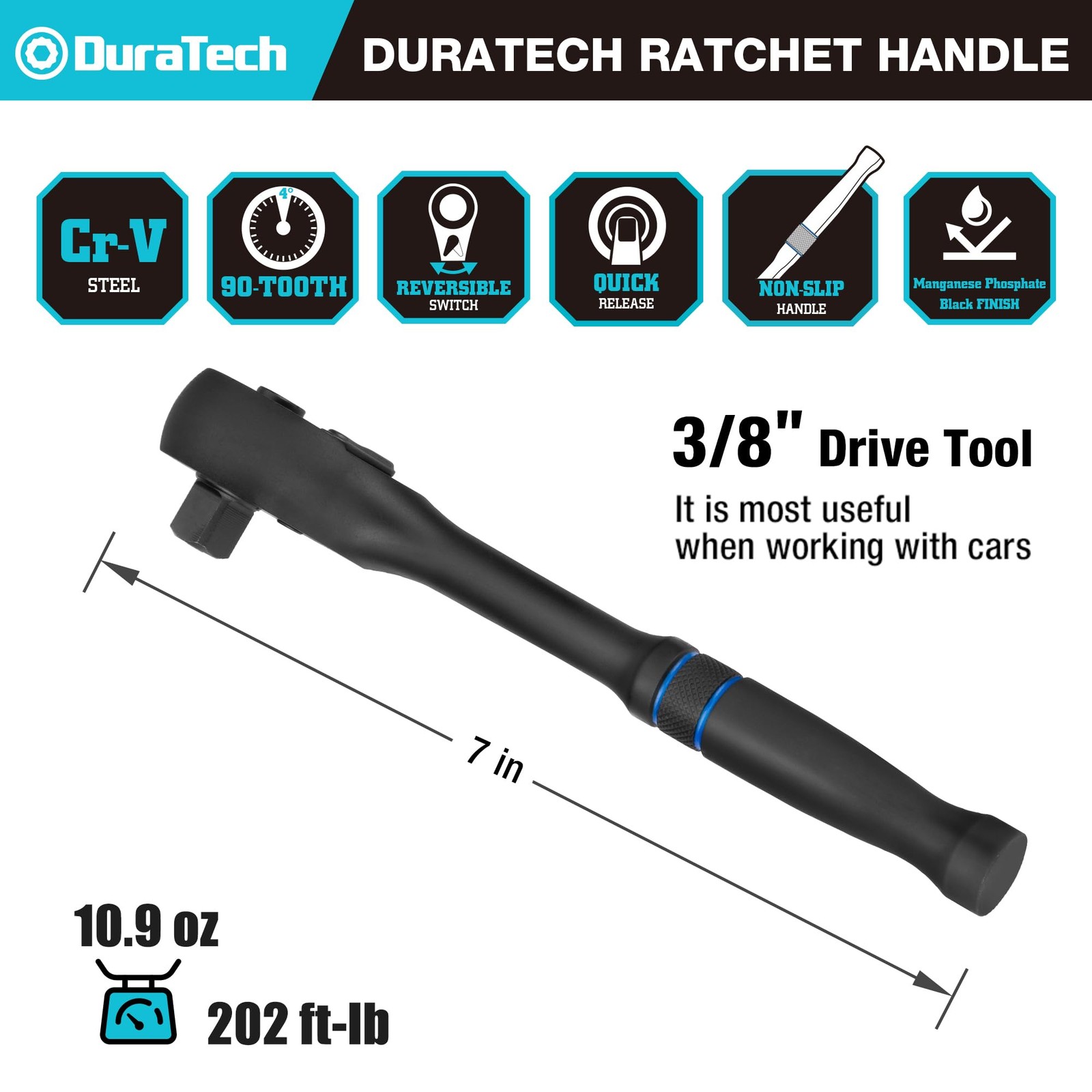 DURATECH 3/8 Inch Drive Ratchet Wrench, 90-Tooth Quick-Release Reversible Wrench gallery