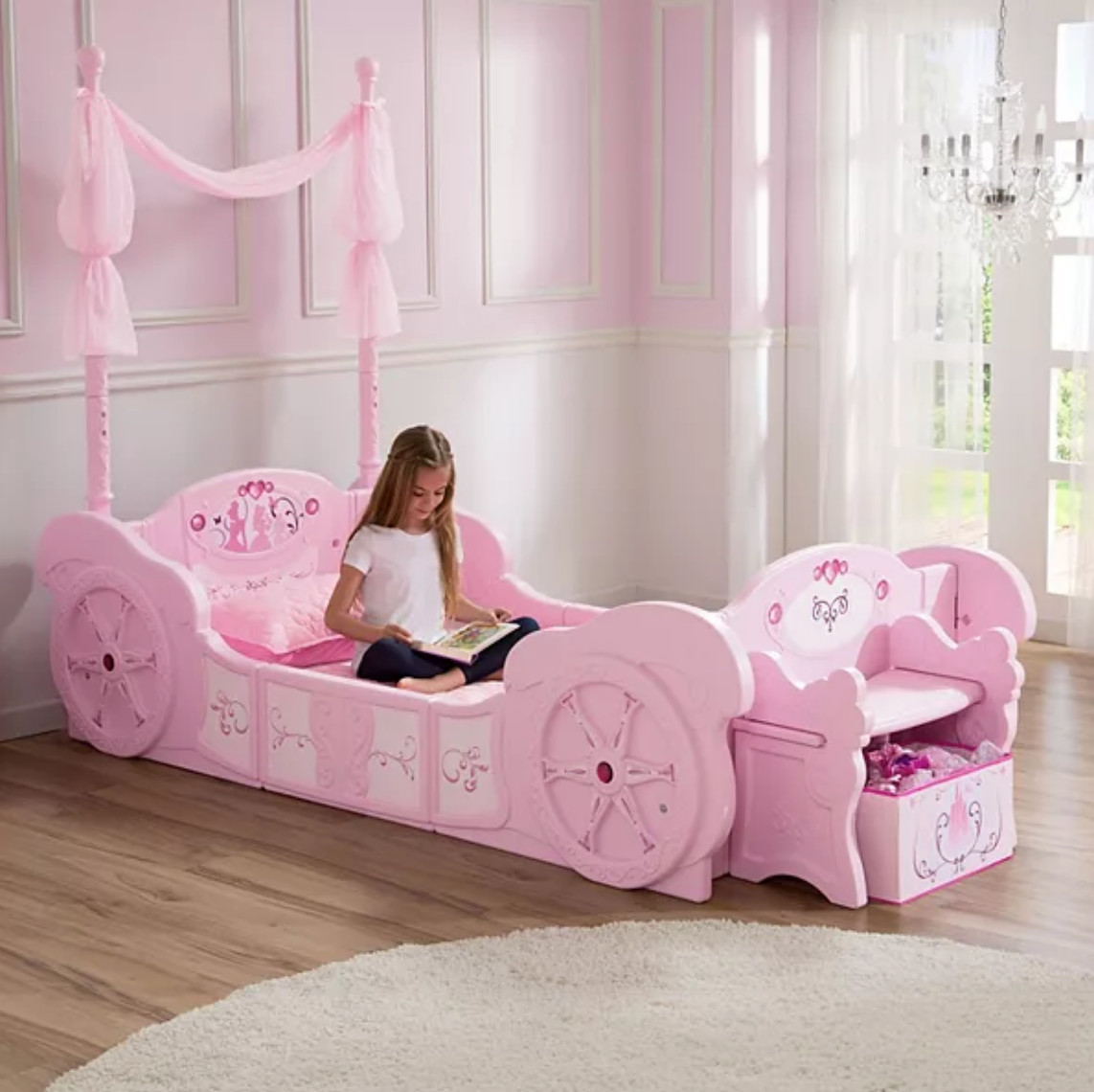 Disney Princess Plastic Carriage Convertible Toddler To Twin Bed Storage Bench P gallery