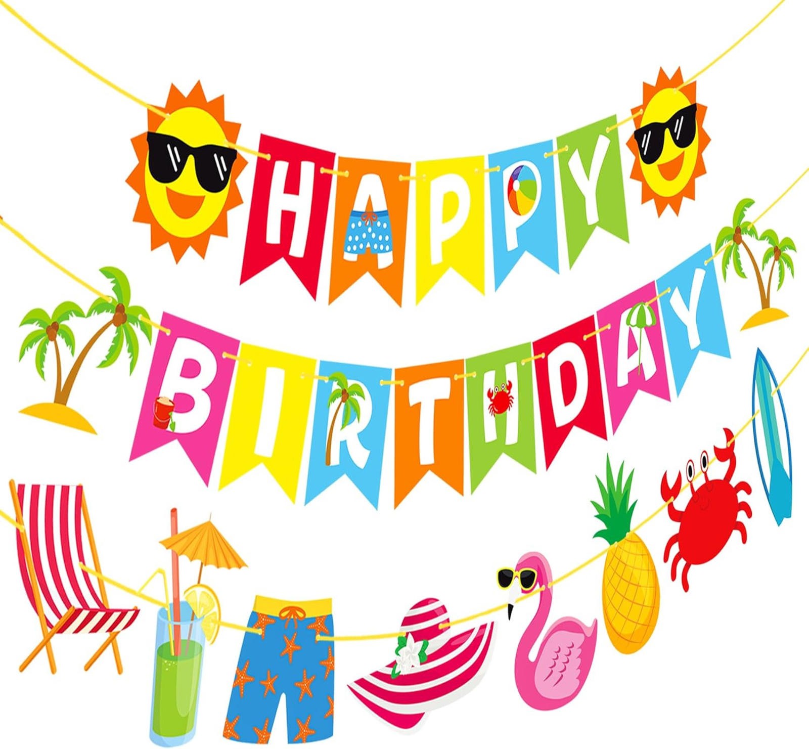 Beach Birthday Banner Birthday Party Decorations 4Pcs Summer Hawaiian Supplies gallery