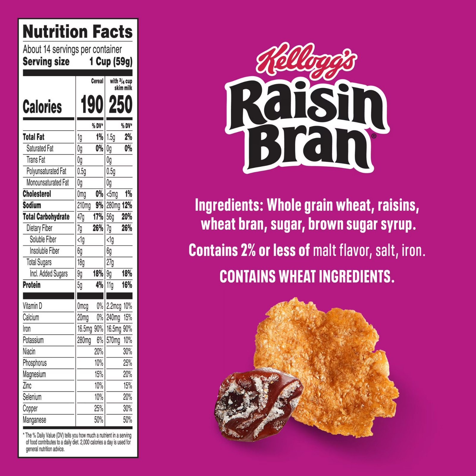 Kellogg’s Raisin Bran Breakfast Cereal, High Fiber, 28g Whole Grain, Mega Size gallery