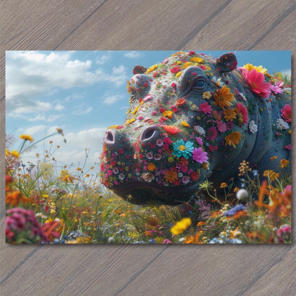 Art Print Hippo Covered Flowers Cute Colorful Unreal Strange Fun Unusual Bright gallery
