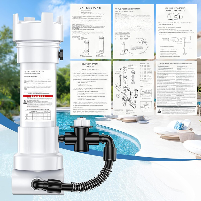 2025 Upgraded 320 Pool Automatic Inline Chlorine/Bromine Feeder Compatible with gallery