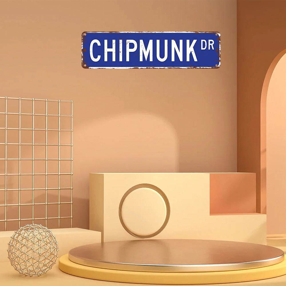 Chipmunk DR Vintage Distressed Blue Street Metal Sign Rustic Home Brick Decor gallery