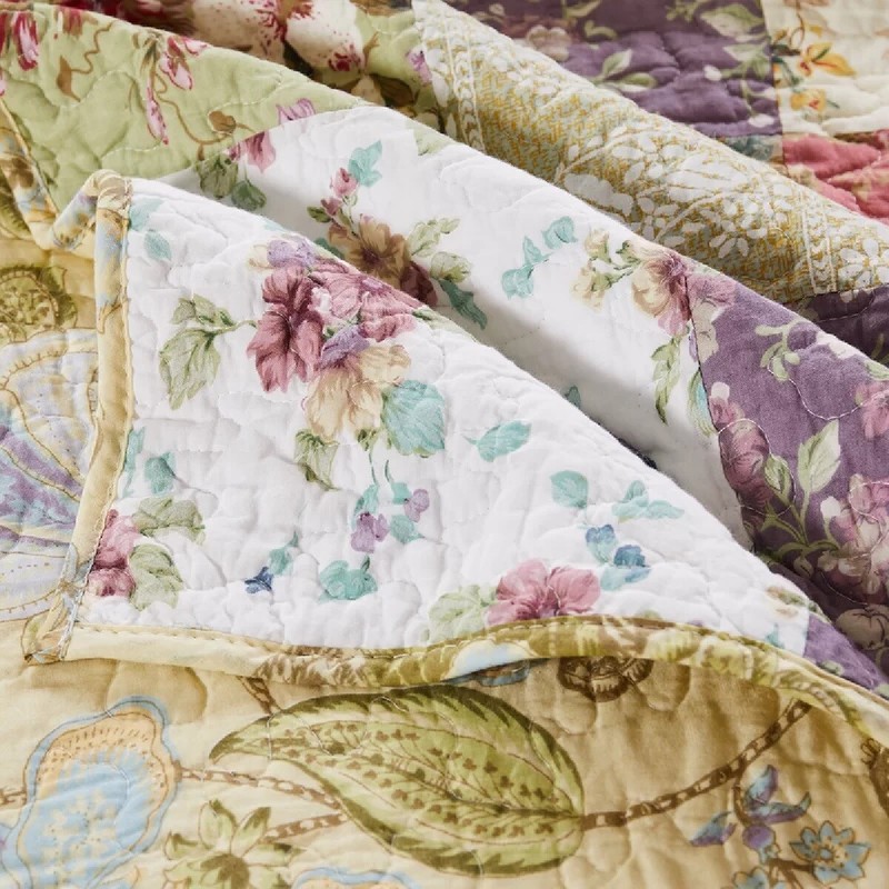 Throw Blanket Floral Patchwork Design Purple White Cotton Quilted Couch Cover gallery