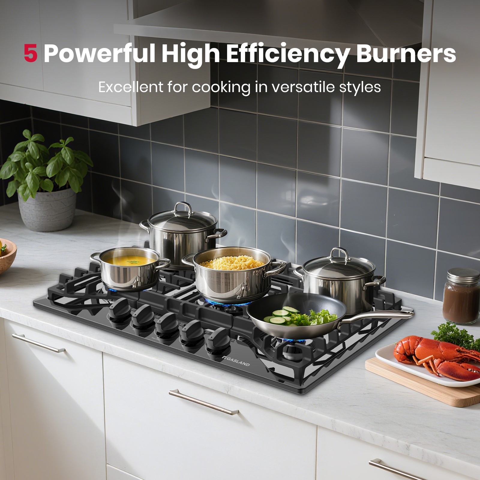 30 In. Gas Cooktop with Griddle 5 Burners Gas Stovetop 120V NG/LPG CSA Certified gallery