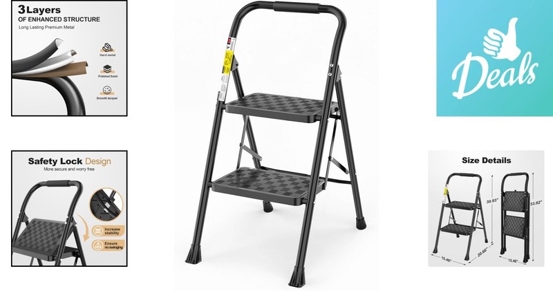 Compact Folding 2-Step Stool - Stable, Lightweight & Versatile for Home Use gallery