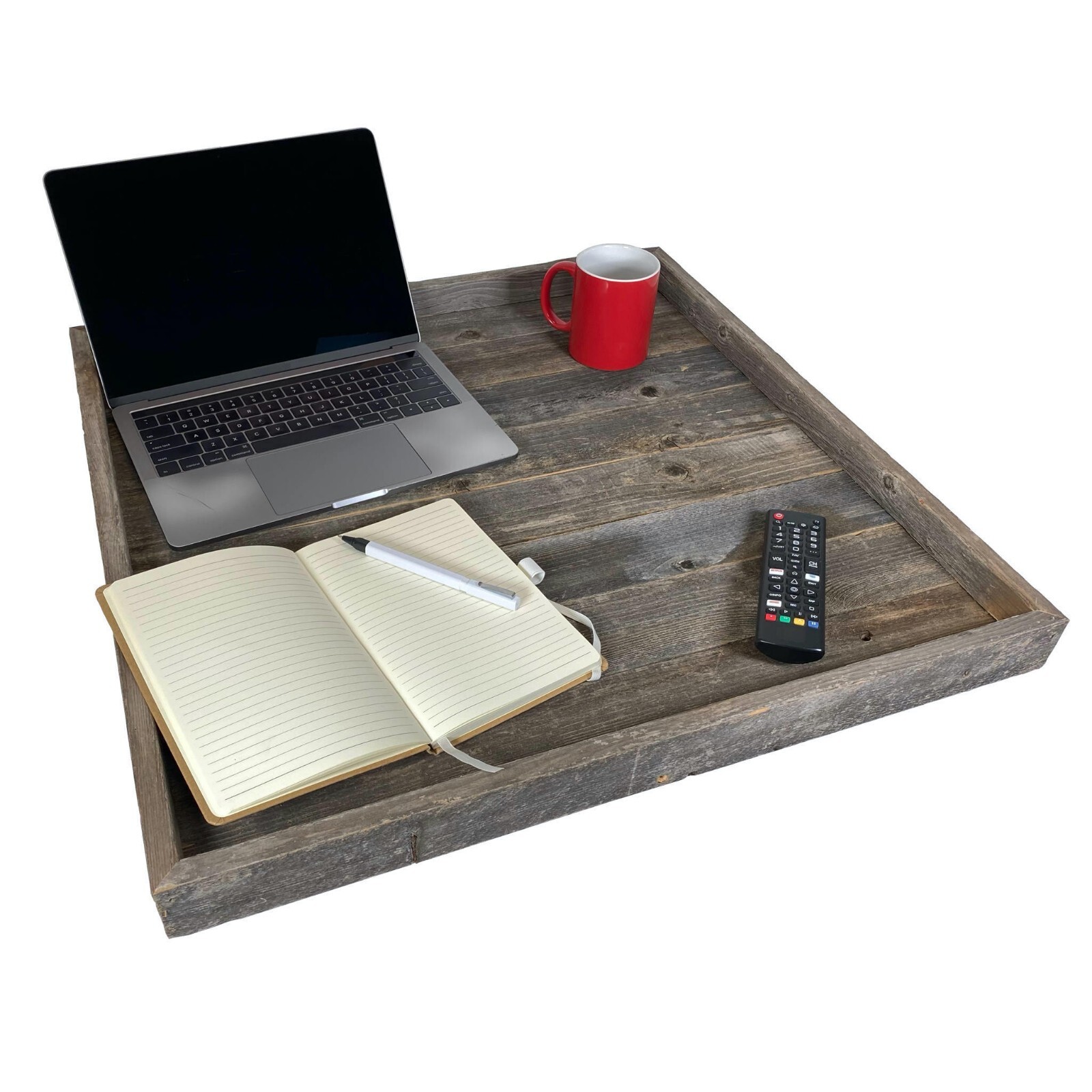 Rustic Farmhouse Decorative Reclaimed Wooden Ottoman Organizing Serving Tray gallery