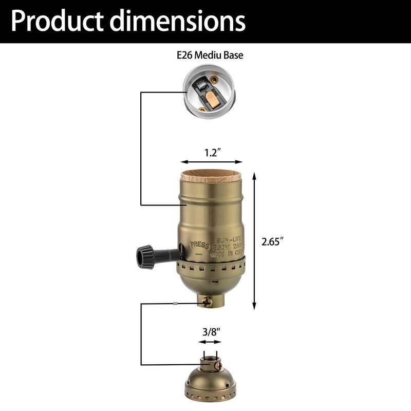 Lamp Socket Replacement, E26 Threaded Base, Turn Knob for ON/Off Light Brass gallery