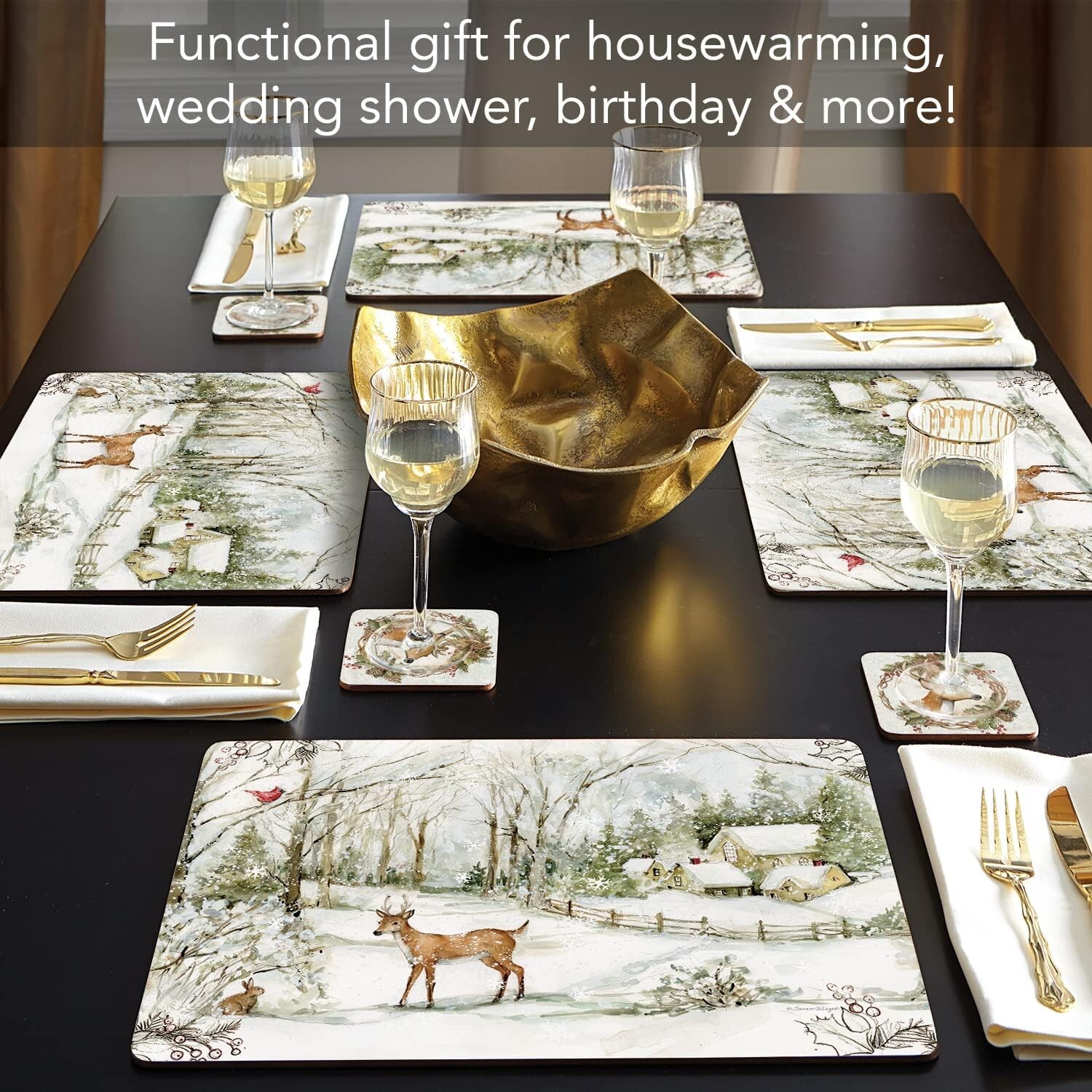 Winter Forest Hardboard Cork Back Tabletop Placemats 4 Pack, Made in The USA gallery