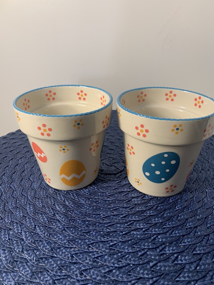 2 Easter Egg 4” Flower Pots Planters
