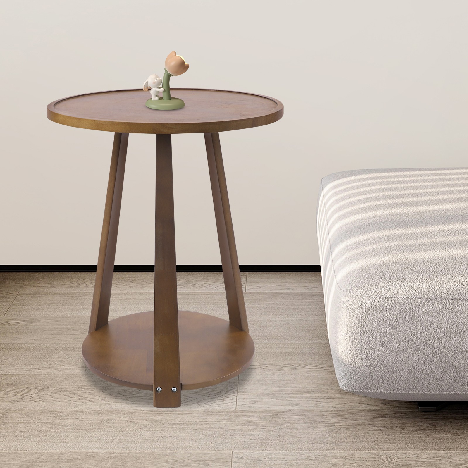 25kg Capacity Round Side Table 2-Tier Home Side Table Rubberwood Couch End Table gallery