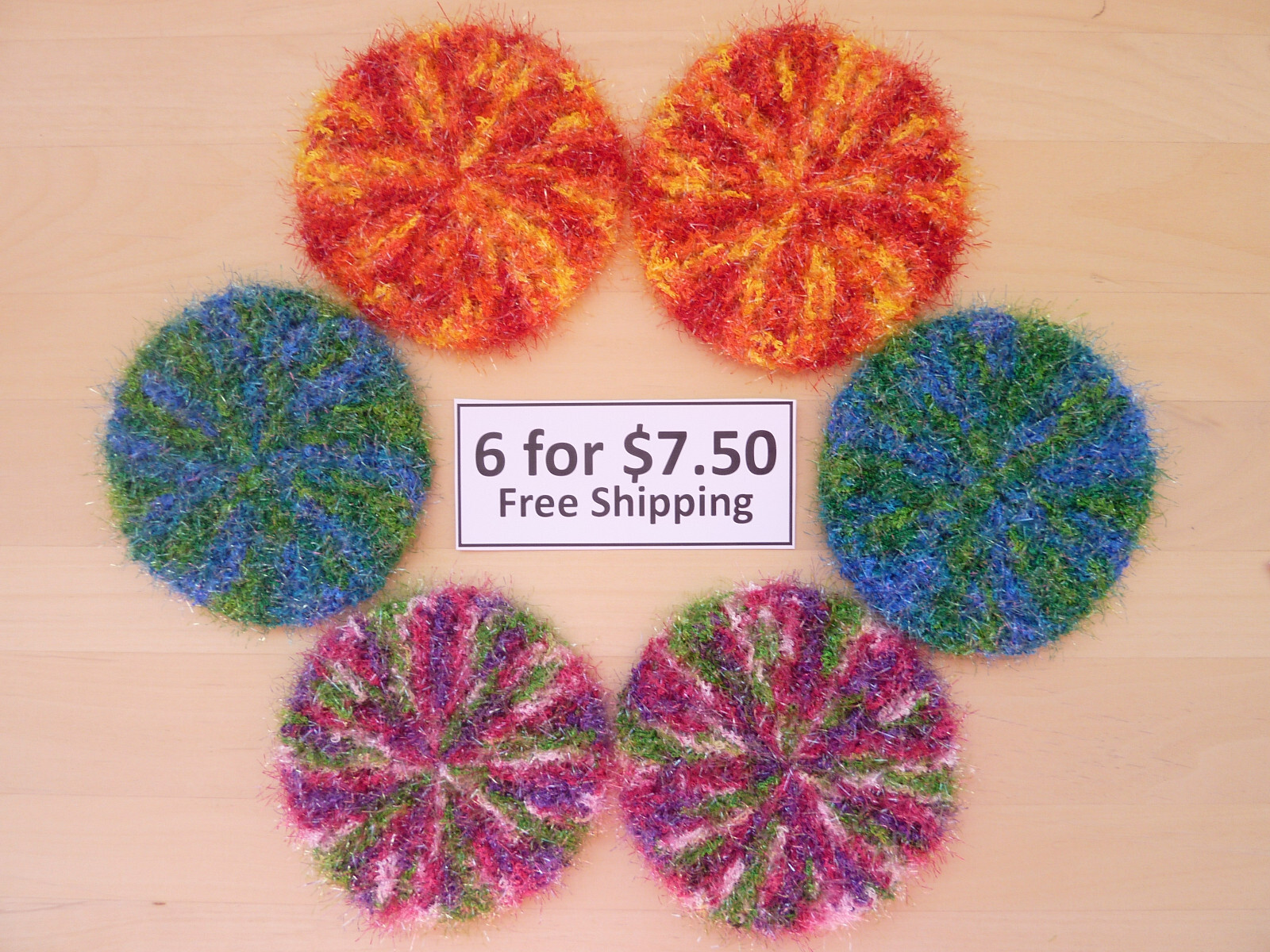 6 Rough Round Mottled Dish Pot Scrubber Scrubby Scrubbie Handmade 93 gallery