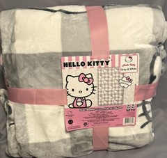 Hello Kitty Grey & White Plaid Super Soft Blanket 60 X 90 Inches NWT