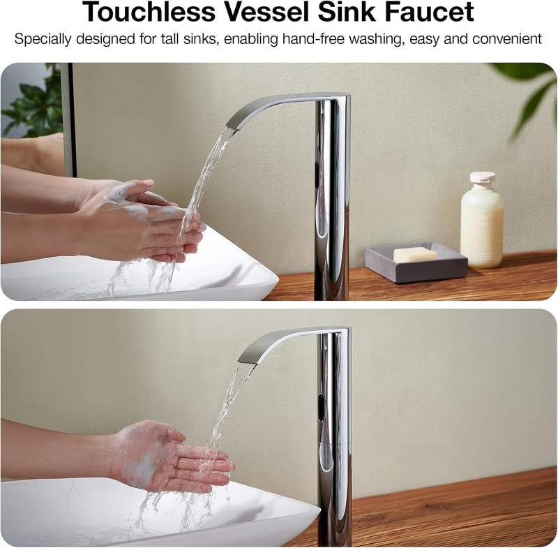 Touchless Bathroom Sink Faucet Automatic Sensor Waterfall Vessel Hands-Free Tall gallery