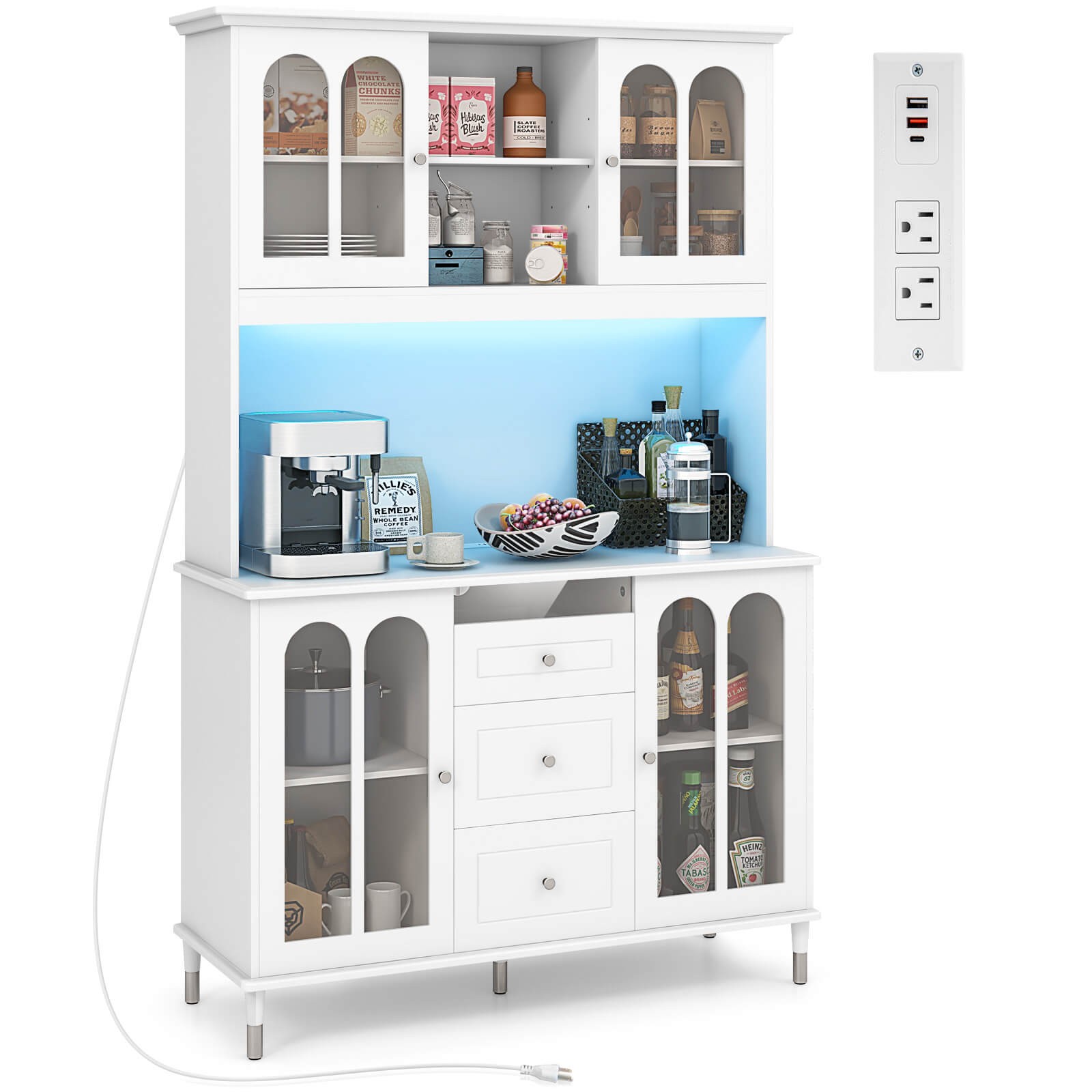73'' Tall Kitchen Pantry Storage Cabinet with LED Lights and Power Outlets gallery