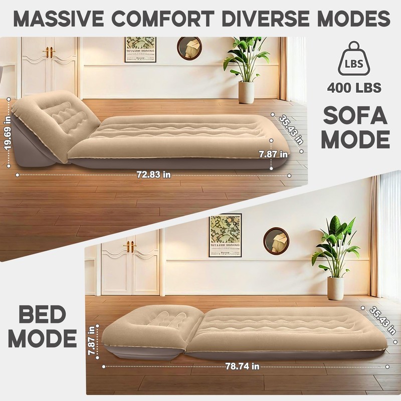 Inflatable Couch for Camping, Air Mattress with Adjustable Backrest, Blow Up ... gallery