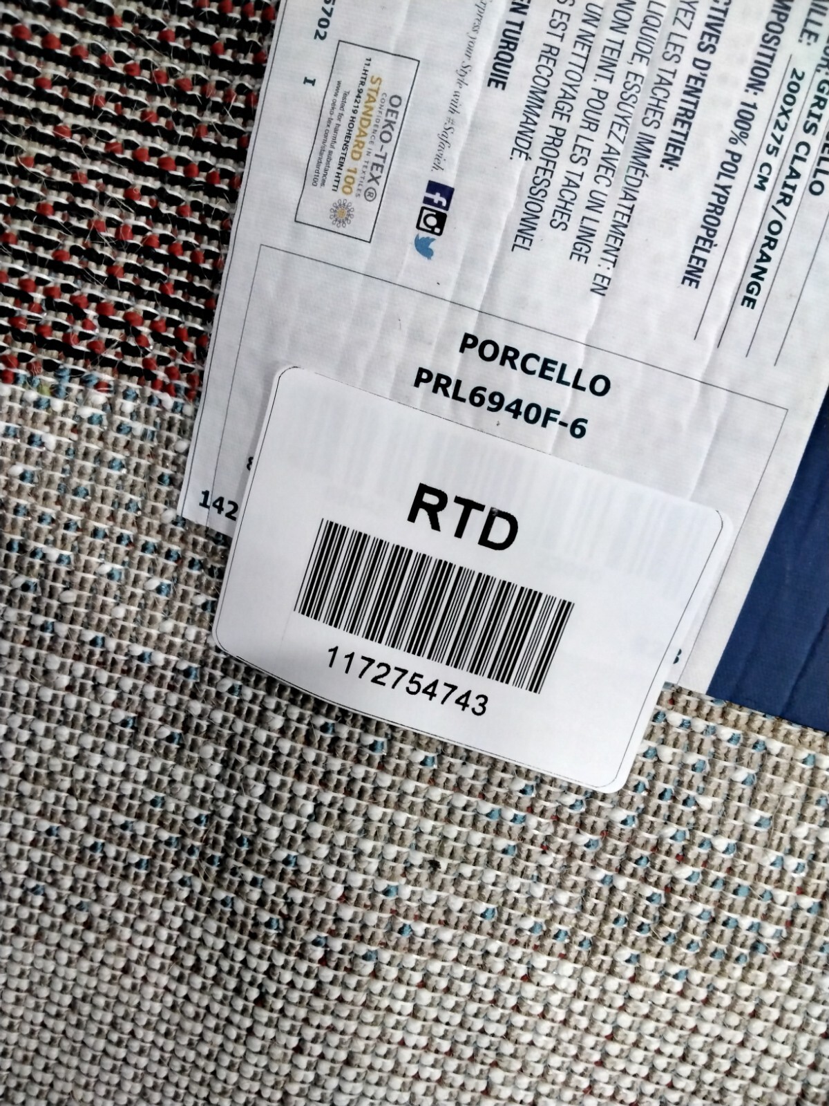 LIT GREY / ORANGE 6'-7" X 9' Back Stain Rug, Reduced Price 1172754743 PRL6940F-6 gallery