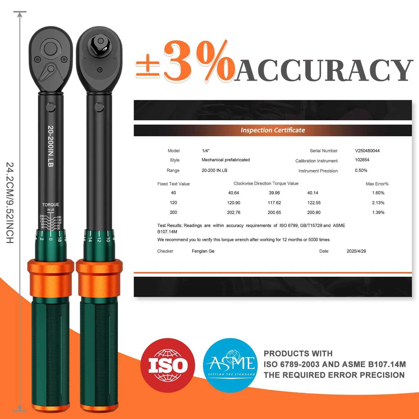 NADOKHI 1/4 Drive Inch Pound Torque Wrench, 20-200 in.lb（1/4-Inch）, Green gallery