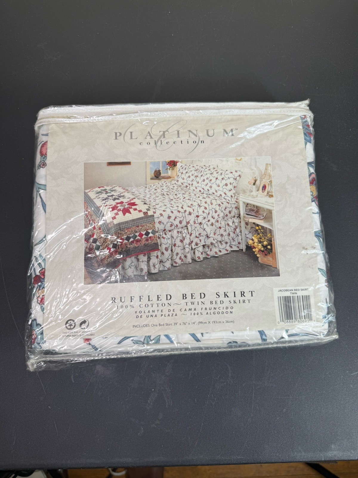 Vintage Platinum Collection Ruffled Bed Skirt Twin Jacobean Floral 100% Cotton gallery