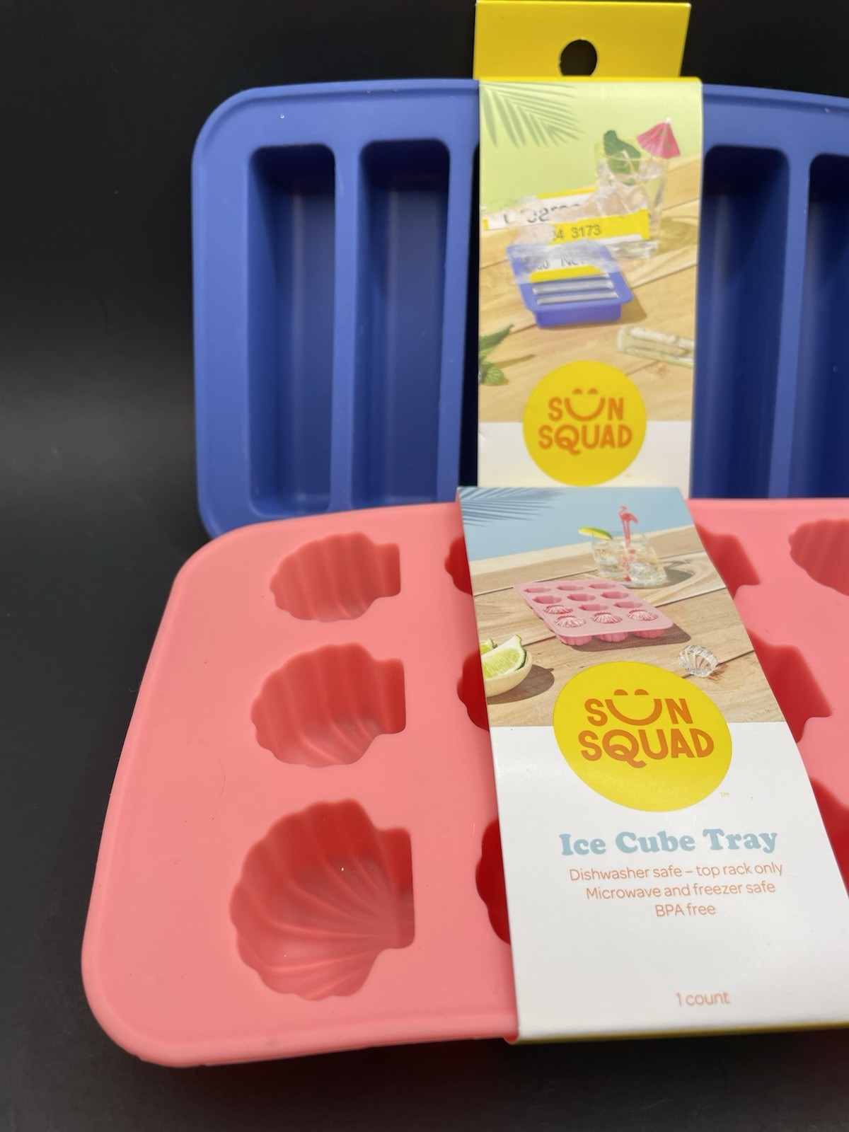 Sun Squad Rectangle & Shell Cube Ice MoldsSilicone Tray Blue & Pink gallery